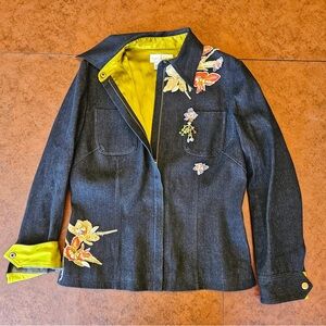 Mary Frances Embroidered Designer Denim Jacket L